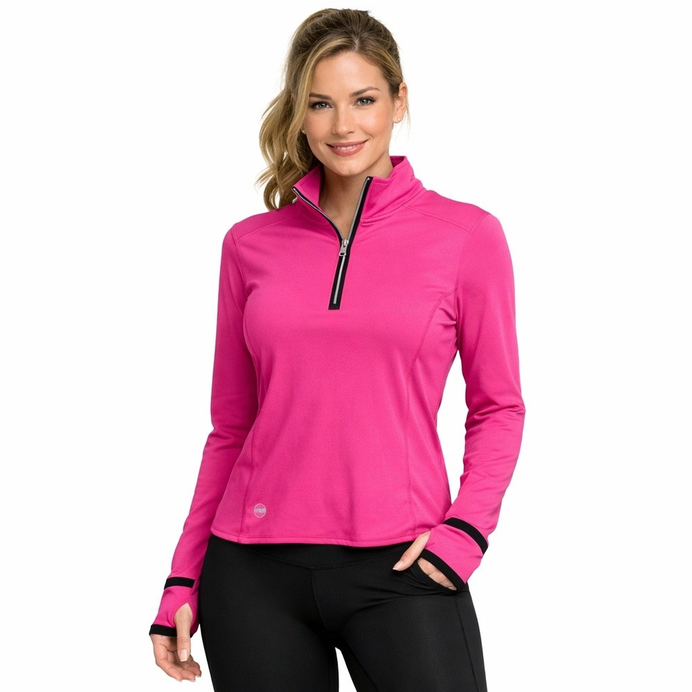 Lauren Ralph Lauren Pink Quarter Zip Athletic Pullover Top Wms Workout Yoga‎ Med